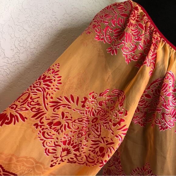 Hale Bob orange and pink sheer floral silk top size Large - Picture 7 of 16